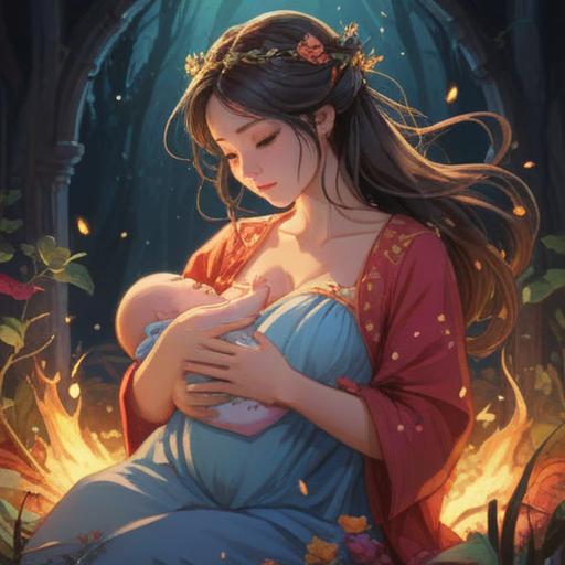 A serene and intimate scene depicting the spiritual meaning of breastfeeding, a mother gently cradling her baby, luminous light surrounding them, symbols of love and nourishment reflected in the atmosphere, harmonious connection between mother and child, soft ethereal elements, tranquility and warmth, 4k