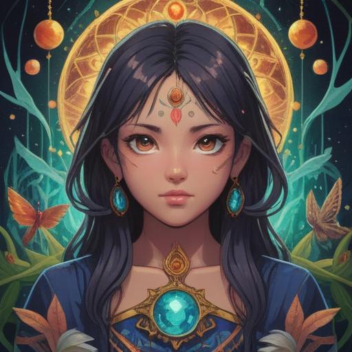 A spiritual talisman representing longevity and health, intricate design, vibrant colors, surrounded by healing crystals and herbs, ethereal glow, symbols of life and vitality, serene atmosphere, mystical energy, detailed background elements, 4k