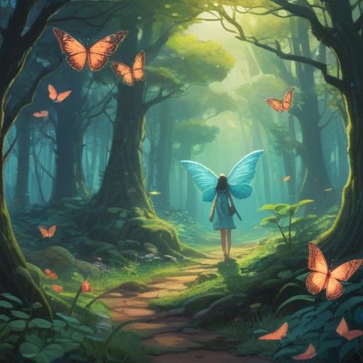 A serene and ethereal scene depicting a person surrounded by calming nature, gentle light filtering through trees, symbols of spiritual growth like butterflies and flowers, the individual showing signs of peace and acceptance, harmonious energy flowing around them, representing positive spiritual signs, 4k
