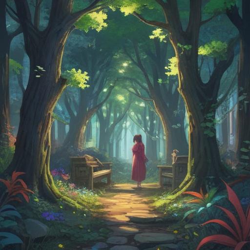 A spiritual guidance scene for transforming closed-minded individuals, serene environment, ethereal light shining through trees, gentle whispers of nature, uplifting energy, diverse group of people exchanging positive thoughts, harmonious atmosphere, colorful aura, 4k