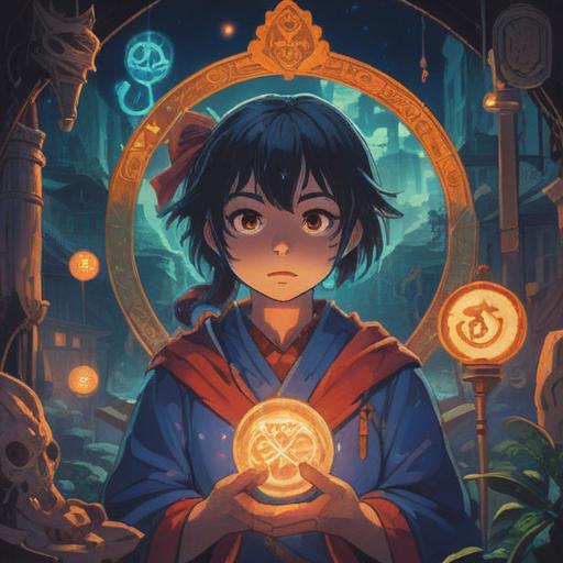 A mystical scene depicting a person with an underbite, surrounded by glowing spiritual symbols, ethereal light illuminating the atmosphere, serene expressions, nature elements like trees and flowers that symbolize growth, harmonious colors, a feeling of tranquility and positivity, 4k