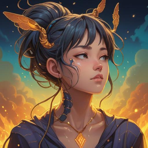 A mystical scene depicting hives appearing on a person's neck, surrounded by ethereal light, symbols of spiritual awakening, serene facial expression, nature elements in the background, vibrant colors, harmonious atmosphere, symbolic representation of good signs in spirituality, 4k