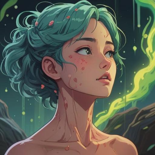 A spiritual illustration depicting the significance of acne on the back of the neck, focusing on self-reflection and emotional healing, vibrant colors, abstract symbols representing inner struggles, a serene figure contemplating in a meditative pose, nature-inspired elements surrounding the character, ethereal and mystical atmosphere, 4k