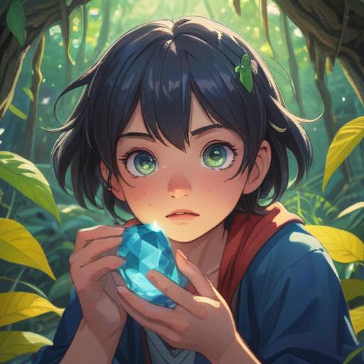 Overcoming neck acne with a lucky stone, a serene setting, a young person holding a beautiful crystal, gentle sunlight filtering through leaves, a sense of hope and confidence, soft focus on the face, natural surroundings, vibrant colors, peaceful atmosphere, 4k