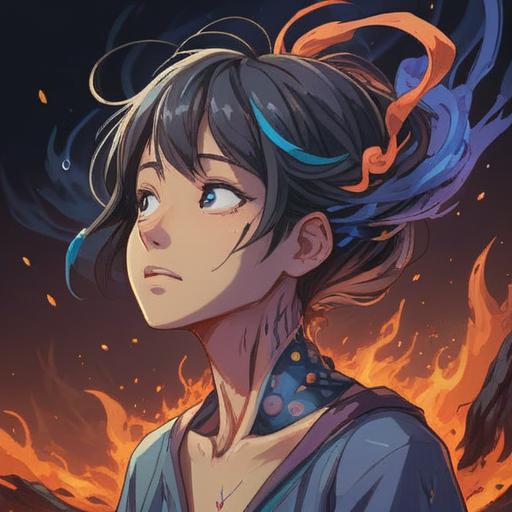 A detailed illustration depicting a person experiencing pain in the right side of their neck and shoulder, symbolic spiritual signs in the background, ethereal light illuminating the scene, abstract representations of energy flow, gentle facial expression of contemplation, warm color palette, serene atmosphere, 4k resolution