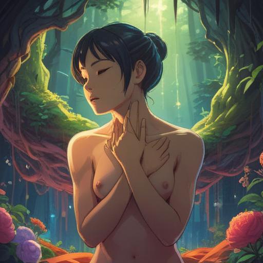 A serene illustration depicting a person gently massaging their neck and shoulders, surrounded by a soft glow of healing energy, symbolic representations of spiritual signs like butterflies and flowers, calming nature elements in the background, a sense of tranquility and self-care, vibrant and harmonious color palette, 4k