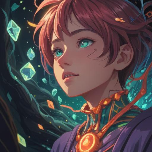 A surreal illustration of a person experiencing neck spasms, vibrant colors, a shining lucky crystal emanating a warm glow, intricate details of the crystal reflecting light, an expression of surprise and discomfort on the person's face, mystical environment with soft swirls of energy around, 4k