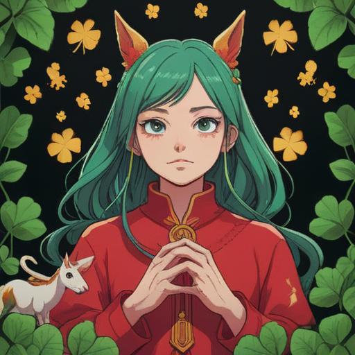 A whimsical illustration depicting a person scratching their neck, surrounded by lucky symbols like four-leaf clovers, horseshoes, and lucky coins, vibrant colors, playful atmosphere, detailed textures, lighthearted expression, 4k