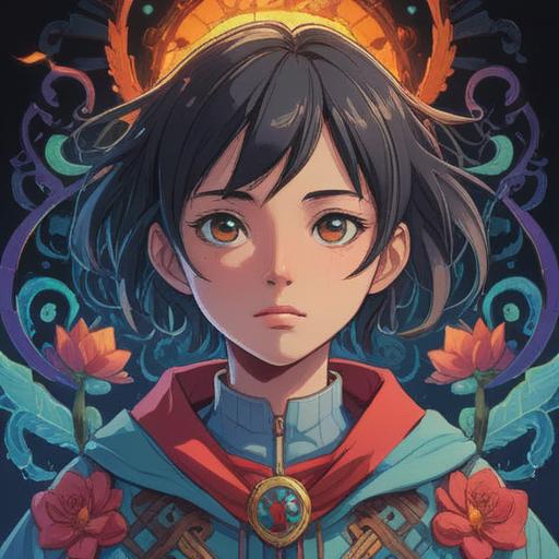 A serene illustration depicting a person with a gentle expression, surrounded by vibrant, spiritual symbols, focusing on the neck area, soft light illuminating their face, ethereal aura representing healing energy, a tranquil nature background suggesting harmony, deep meaning of connection between body and spirit, 4k