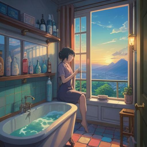 A serene bathroom setting, a person gently applying a nourishing cream to their neck, natural light filtering through a window, shelves lined with skincare products, a calm and relaxing atmosphere, emphasis on self-care and wellness, soothing colors, peaceful ambiance, focusing on gentle nurturing techniques, detailed realism, 4k