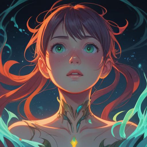 A serene, ethereal scene depicting a glowing energy surrounding a person’s neck, soft light illuminating their face, surrounded by floating spiritual symbols, vibrant colors enhancing the mystical atmosphere, tranquil expression on the person's face, warm and inviting energy, detailed background of a peaceful landscape, 4k