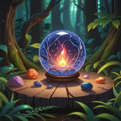 A calming natural scene, a glowing lucky stone emitting warm light, placed gently on a wooden table, surrounded by vibrant greenery, sunlight filtering through leaves, soft focus on the background, serene atmosphere, conveying the essence of relief and good fortune, 4k