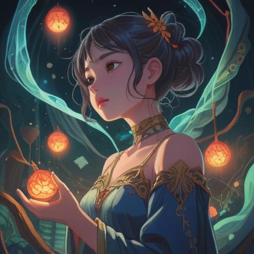 A serene and mystical illustration depicting a person holding their left neck, surrounded by ethereal light, softly glowing symbols of awareness and intuition, gentle colors, nature elements like trees and flowing water in the background, tranquil atmosphere, spiritual energy emanating, 4k