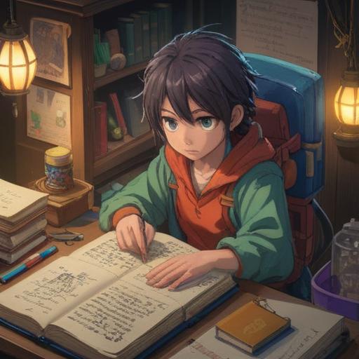 A detailed illustration representing the concept of summarization, various documents and notes stacked together, an open notebook with handwritten notes, colorful charts and graphs, a person organizing information, creative workspace, harmonious composition, clear visual hierarchy, 4k