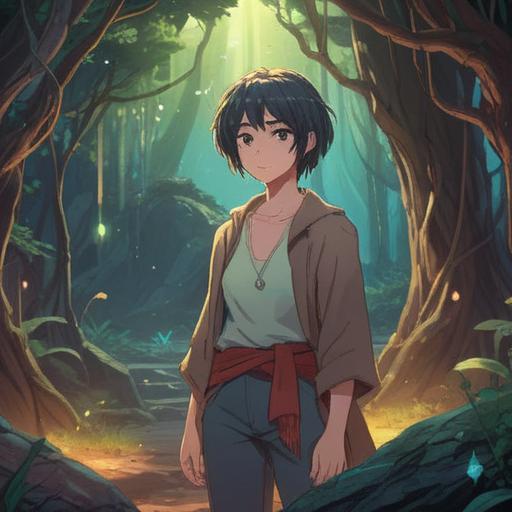 A soothing natural scene, centered around a glowing crystal placed beside a person with a blemish on their left neck, gentle sunlight filtering through leaves, soft blue and green hues, an aura of healing energy surrounding the crystal, tranquil atmosphere, emphasis on the crystal’s unique properties and textures, 4k