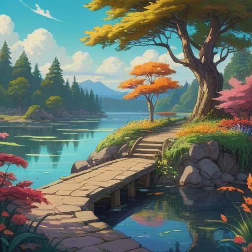 A serene landscape representing spiritual healing and growth, gentle light filtering through lush trees, a tranquil path leading to a peaceful lake, symbols of harmony and balance in nature, vibrant colors reflecting inner peace, elements of meditation and mindfulness, 4k