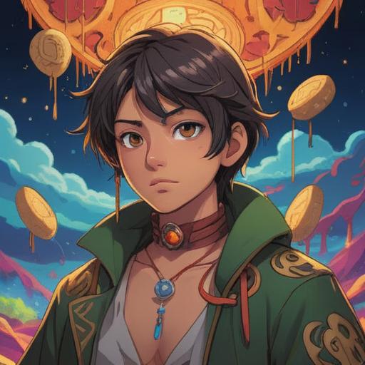 A spiritual illustration depicting a person with a distinctive mole on their neck, surrounded by a soft glow, symbols of good fortune and positive energy, serene environment, vibrant colors, ethereal atmosphere, connections to spirituality, nature elements in the background, 4k