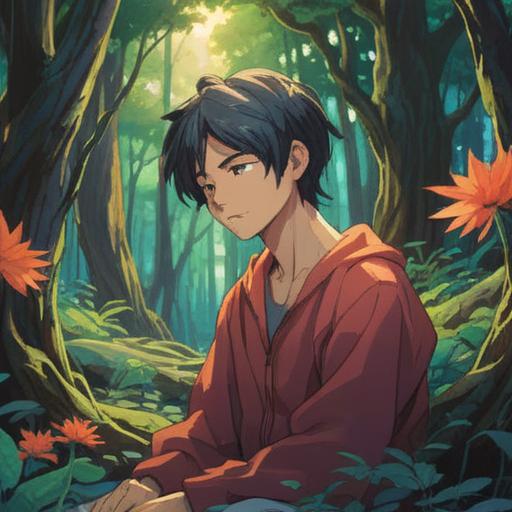 A serene scene depicting a person gently scratching their neck, surrounded by calming nature elements, soft light filtering through trees, symbolic representations of spiritual awakening, subtle hints of energy flow, a peaceful expression on their face, harmonious colors blending with nature, 4k