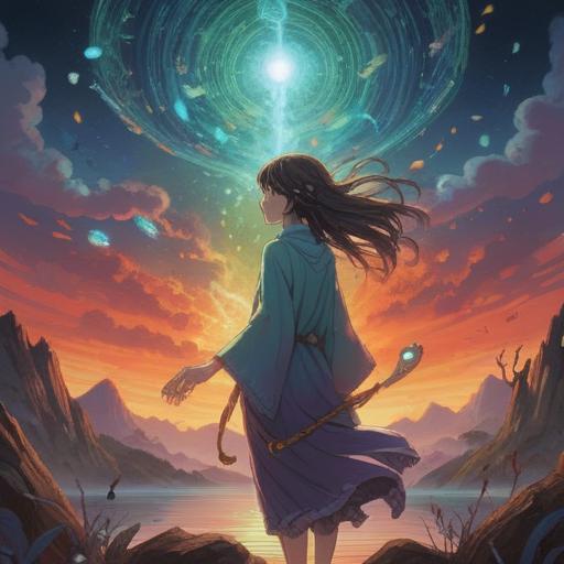 A serene and introspective illustration, a person with visible neck eczema, ethereal light surrounding the figure, symbolic representation of spiritual healing, gentle colors, deep connection to the self, nature elements like leaves and flowers, calm atmosphere, vibrant yet soothing energy, 4k