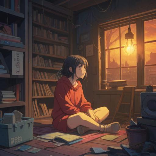 A person sitting alone in a dimly lit room, surrounded by abandoned hobbies, melancholic expression, subtle ethereal glow, symbols of lost passions in the background, faint whispers of spiritual energy, introspective and contemplative mood, visual representation of seeking purpose, 4k