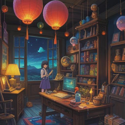 A vibrant illustration showcasing a collection of lucky items, colorful charms and trinkets, each symbolizing different hobbies, an inviting atmosphere, a cozy workspace filled with art supplies, books, and musical instruments, the sunlight streaming through the window, emphasizing creativity and inspiration, whimsical details, 4k