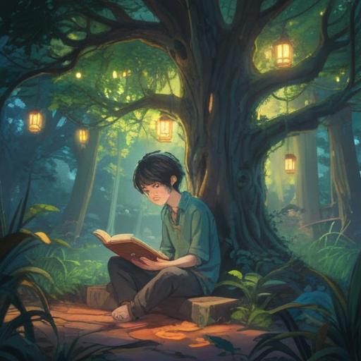A serene and enlightening illustration representing the spiritual awakening after losing a diary, soft light filtering through trees, a person sitting peacefully under a tree, surrounded by floating symbols of guidance, ethereal atmosphere, colorful butterflies, gentle expressions of relief and hope, 4k