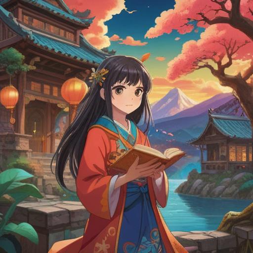 A vibrant illustration of a magical diary, surrounded by symbols of good fortune, a serene landscape in the background, uplifting colors, glowing light, whimsical elements like four-leaf clovers and lucky coins, characters smiling in hope, detailed textures, enchanting atmosphere, 4k