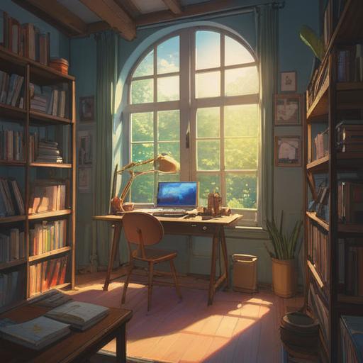 A serene workspace featuring an open notebook, gentle sunlight filtering through a window, a minimalist desk with neatly organized items, soft palettes of pastel colors, dappled light creating a calming atmosphere, a subtle aura surrounding the notebook symbolizing spiritual clarity, items being decluttered nearby, a sense of peace and mindfulness, harmonious balance between the physical and spiritual, an inspirational quote visible in the notebook, inviting reflection, 4k