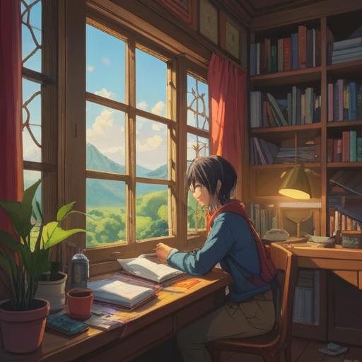 A serene illustration of a person contemplating their diary, surrounded by organized, minimalistic space, warm natural light filtering through a window, subtle spiritual symbols like feathers and mandalas in the background, delicate connection between journaling and decluttering, peaceful ambiance, introspective mood, 4k