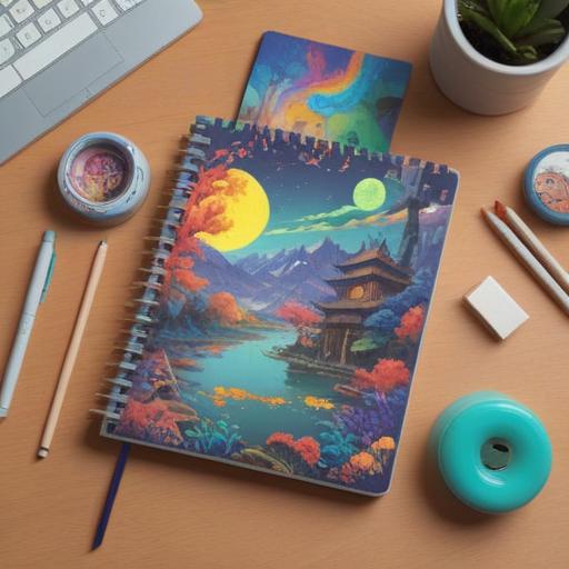 A serene and inviting workspace, a beautifully organized notebook open on the desk, surrounded by neatly arranged minimalistic items, soft natural light pouring in from a window, a sense of calm and clarity in the atmosphere, vibrant colors symbolizing positive energy, motivational quotes visible in the notebook, gentle hints of decluttering with a sense of balance and harmony, 4k