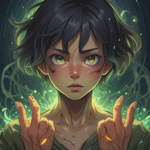 A symbolic representation of hand dermatitis, rough and cracked skin, spiritual significance of healing, deep emotional struggle, ethereal light surrounding the hands, symbolic elements like lotus and healing herbs, mystical atmosphere, contrast between pain and serenity, 4k