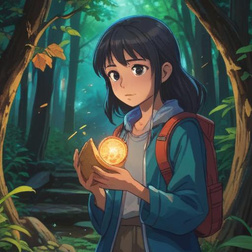 A serene and peaceful scene of a person holding a small memorial artifact, gentle light illuminating their face, surrounded by calming nature, soft focus on the background, reflective and meditative mood, hints of traditional Japanese elements, conveying a sense of tranquility and inner peace, 4k