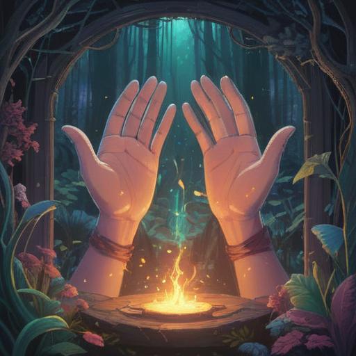 A serene illustration of two hands gently clasped together, symbolizing connection and unity, soft ethereal light surrounding them, subtle aura emanating from the hands, peaceful background with gentle nature elements, representing spiritual harmony and oneness, 4k
