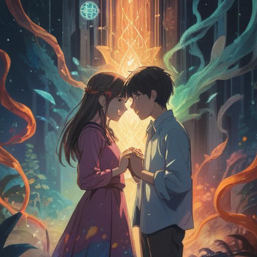 A serene moment depicting two people holding hands, surrounded by ethereal light, symbolic representations of spiritual signs, gentle aura, connection between souls, harmonious energy flow, subtle hints of intuition, calming nature elements, tranquil atmosphere, 4k