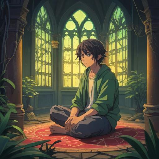 A serene and introspective scene, a person sitting cross-legged in a tranquil environment, surrounded by gentle light, symbols of energy flow and chakra points illuminated, a subtle aura depicting spiritual awareness, nature elements like flowing water and blooming flowers, peaceful expression, soft focus, gentle color palette, spiritual awakening themes, mindfulness and self-discovery, 4k