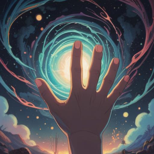 A serene illustration of a hand with glowing energy around it, symbolic of spiritual awakening, soft ethereal light, mystical background with swirling colors, gentle aura emanating from the hand, representation of healing and positive energy, calm and reflective mood, nature elements blended into the scene, 4k