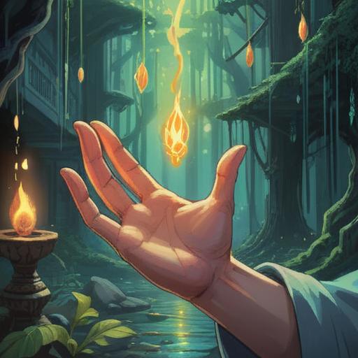 A mystical illustration depicting a person holding their hand in pain, surrounded by ethereal light, symbolic imagery representing spiritual signs, a serene and calming background, elements like feathers and gentle waves signifying healing, vibrational energy emanating from the hand, soft color palette, conveying a sense of reflection and introspection, 4k