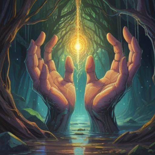 A symbolic illustration depicting dry hands, representing spiritual significance, cracked skin texture, ethereal light surrounding the hands, a serene and reflective atmosphere, hinting at spiritual awakening, interconnectedness with nature, subtle use of color contrast, 4k