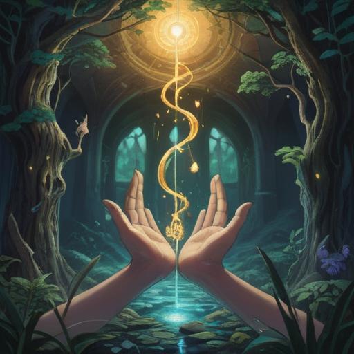 A spiritual representation of dry hands, emphasizing their positive significance, hands gently illuminated by ethereal light, surrounded by symbols of growth and healing, soft textures, harmonious colors, serene atmosphere, representing spiritual awakening, 4k
