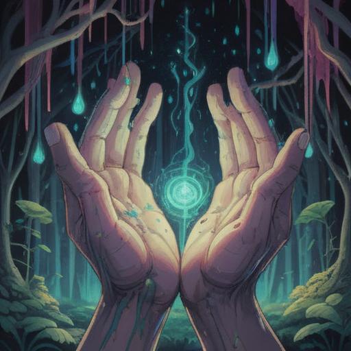 A thoughtful illustration depicting hands with visible injuries, ethereal light surrounding the scene, symbols of spiritual warnings integrated into the background, contrasting shadows emphasizing the pain, intricate details of the hands, a serene yet tense atmosphere, visual metaphors for awareness and healing, symbolic representation of spirituality, 4k
