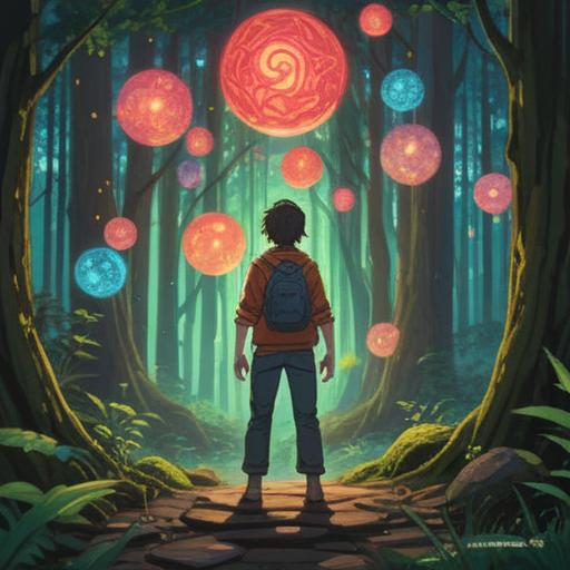 A large-handed man standing in a serene forest, surrounded by glowing orbs of light, representing spiritual energy, meditative pose, gentle breeze rustling leaves, ethereal atmosphere, vibrant colors, nature connection, symbolic gestures, detailed texture of hands, 4k