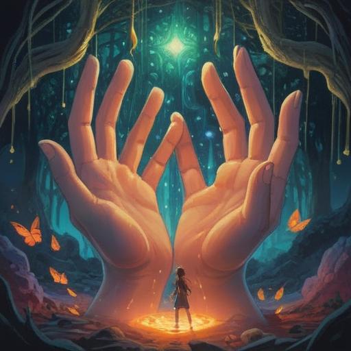 A serene and mystical scene depicting a pair of hands glowing with warm light, surrounded by ethereal symbols and gentle wisps of energy, soft focus on a tranquil nature background, hints of spirituality in the air, peaceful atmosphere, inviting the viewer to explore the deeper meanings, capturing the essence of spiritual signs, 4k