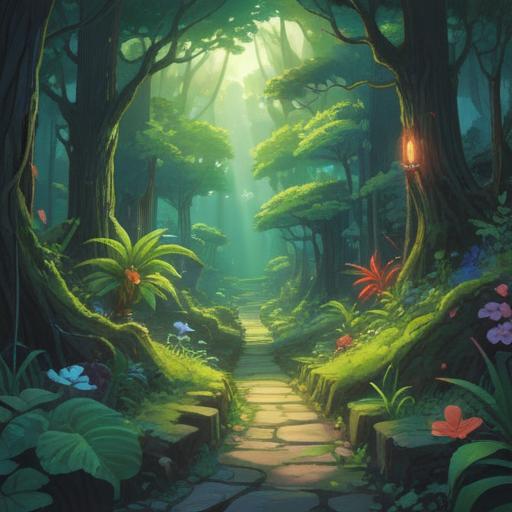 A serene landscape depicting a spiritually uplifting place, vibrant colors, lush greenery, soft glowing light, mystical natural elements, inviting pathways, harmonious atmosphere, ethereal clouds, 4k