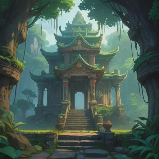 A serene landscape depicting a breathtaking sacred site, surrounded by lush greenery, mystical mist hanging in the air, ancient stones with intricate carvings, tranquil water reflecting the sky, a sense of harmony and connection to nature, ethereal light shining down, inviting and warm atmosphere, 4k