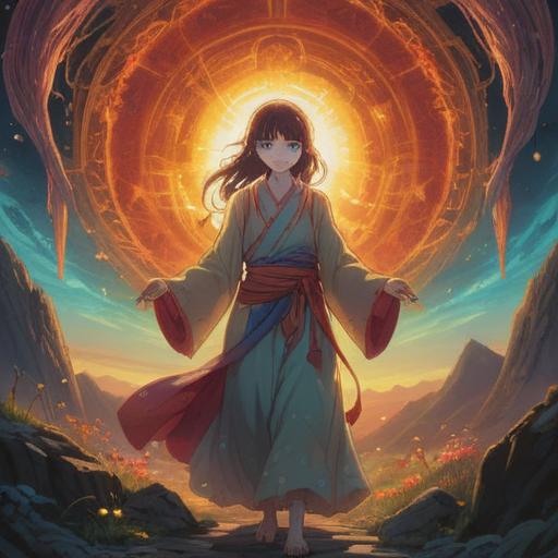 A mystical scene depicting a spiritual experience interrupted by an unwelcome figure, ethereal light shimmering in the background, a serene figure in meditation, a ghostly silhouette appearing nearby, contrasting emotions of peace and disruption, vibrant colors, intricate details, dreamlike atmosphere, 4k