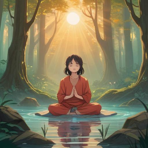 A serene scene depicting a person meditating in a tranquil environment, surrounded by swirling ethereal energies, gentle light rays breaking through trees, symbolic representations of distractions like shadowy figures in the background, a sense of inner peace contrasting with outer disturbances, soft color palette, peaceful atmosphere, harmony between the spiritual and physical realms, 4k