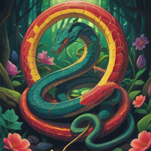 A spiritual lucky charm inspired by a snake encounter, intricate designs, vibrant colors, glowing symbols, mystical aura, connection to nature, rich textures, elements of protection and wisdom, serene background, 4k