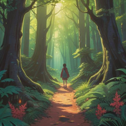 A serene landscape depicting a winding path through a tranquil forest, a picturesque view of sunlight filtering through the trees, a figure standing thoughtfully at the path's fork, representing contemplation and mental clarity, gentle breeze moving the leaves, peaceful atmosphere, sense of renewal and introspection, 4k