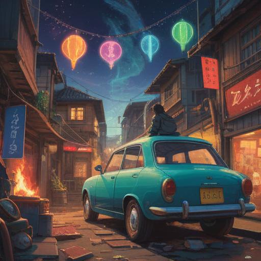 A thoughtful scene depicting a person contemplating the purchase of a car, surrounded by spiritual symbols in the air, a glowing aura representing intuition, a subtle clock indicating timing, serene expression on the person's face, the setting featuring a mix of nature and urban elements, vibrant colors, peaceful ambiance, 4k