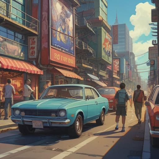 A vibrant and engaging illustration, depicting a diverse group of people joyfully discussing various cars, colorful banners displaying car models and features, a sunny outdoor setting with lush greenery, expressions of excitement and curiosity, showcasing a friendly atmosphere of collaboration and decision-making, capturing the essence of pre-planning for car selection, inviting design elements, 4k